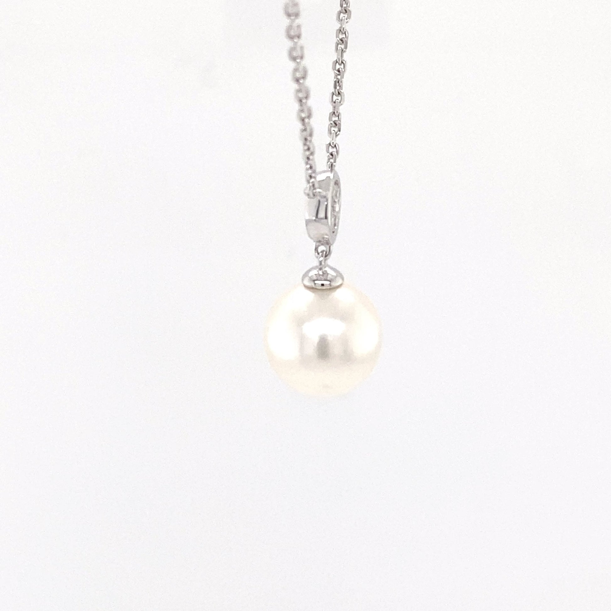 Akoya Pearl and Round Brilliant Cut Diamond Cluster Pendant Gardiner Brothers