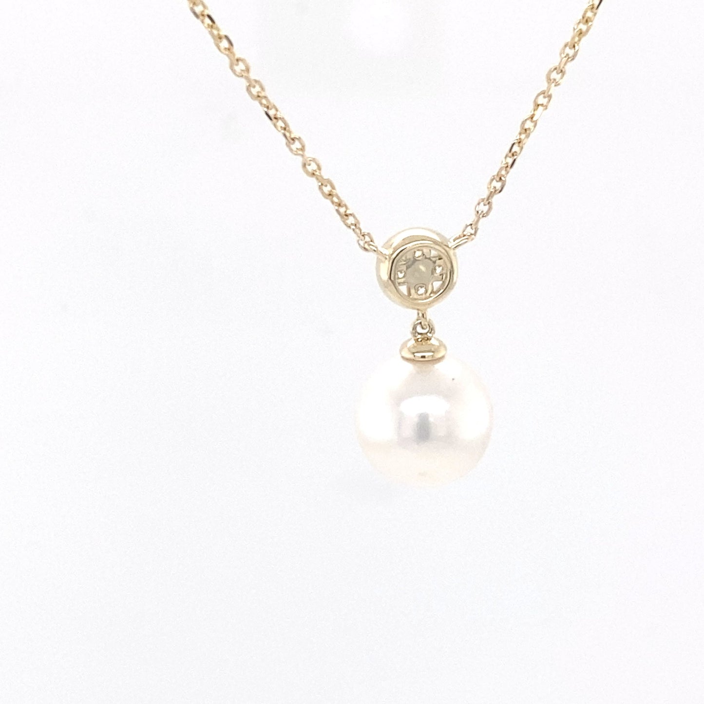 Akoya Pearl and Round Brilliant Cut Diamond Cluster Pendant Gardiner Brothers