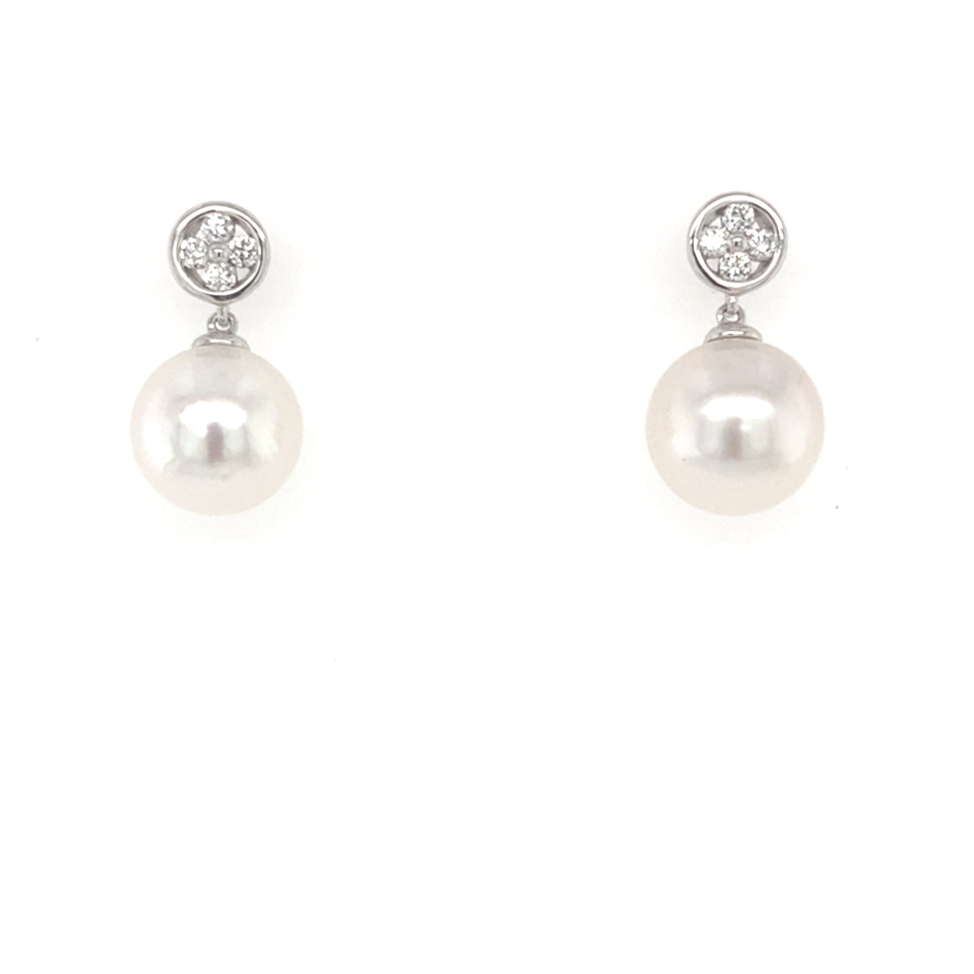 Akoya Pearl and Round Brilliant Cut Diamond Cluster Earrings Gardiner Brothers