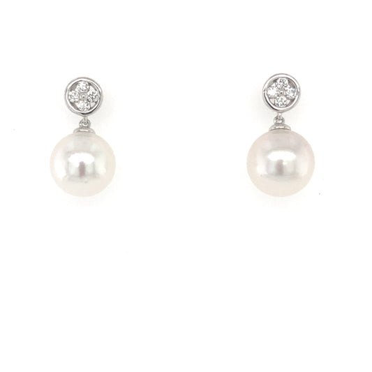 Akoya Pearl and Round Brilliant Cut Diamond Cluster Earrings Gardiner Brothers