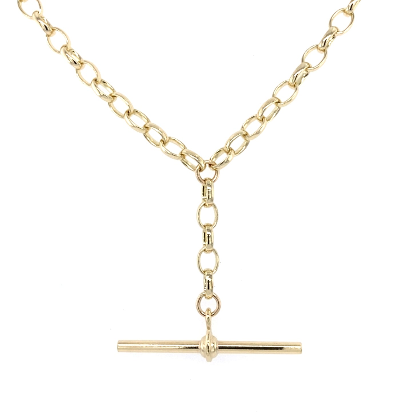 Yellow Gold Oval Belcher Link Necklet with T-Bar Gardiner Brothers