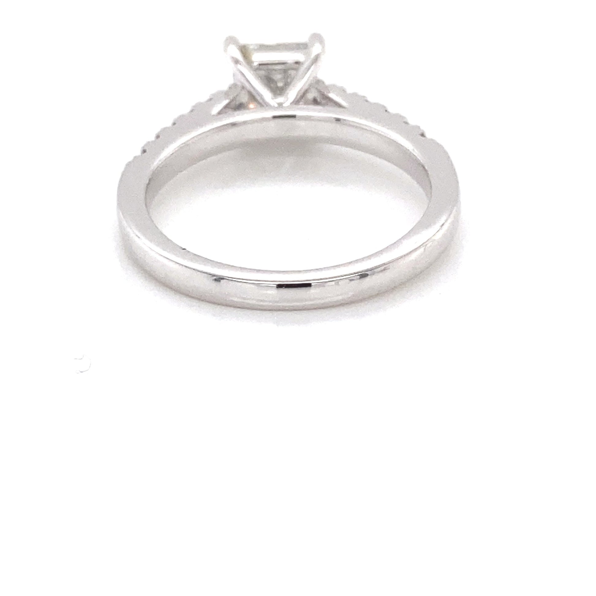 Platinum Princess cut diamond solitaire ring with round brilliant cut diamond set shoulders - 1.17cts Gardiner Brothers