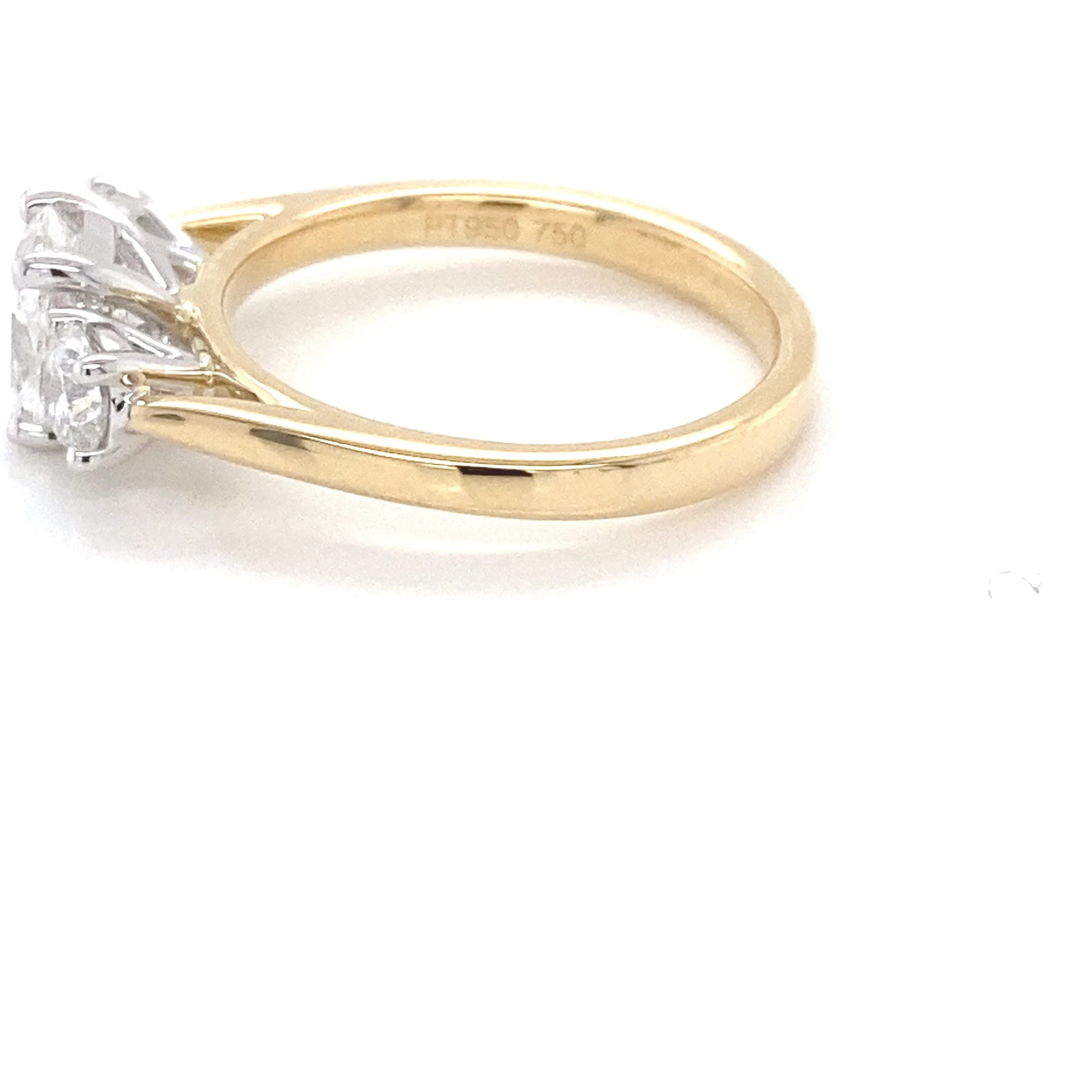 Yellow Gold Cushion and round brilliant cut diamond 3 stone ring - 1.52cts Gardiner Brothers