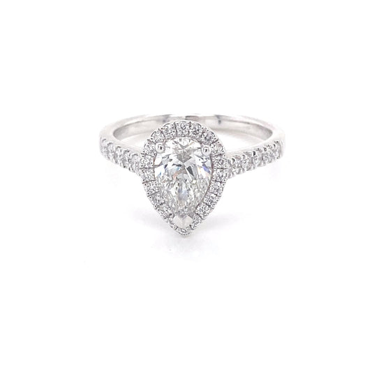 Pear Shaped Diamond Halo Cluster Style Ring - 1.28cts