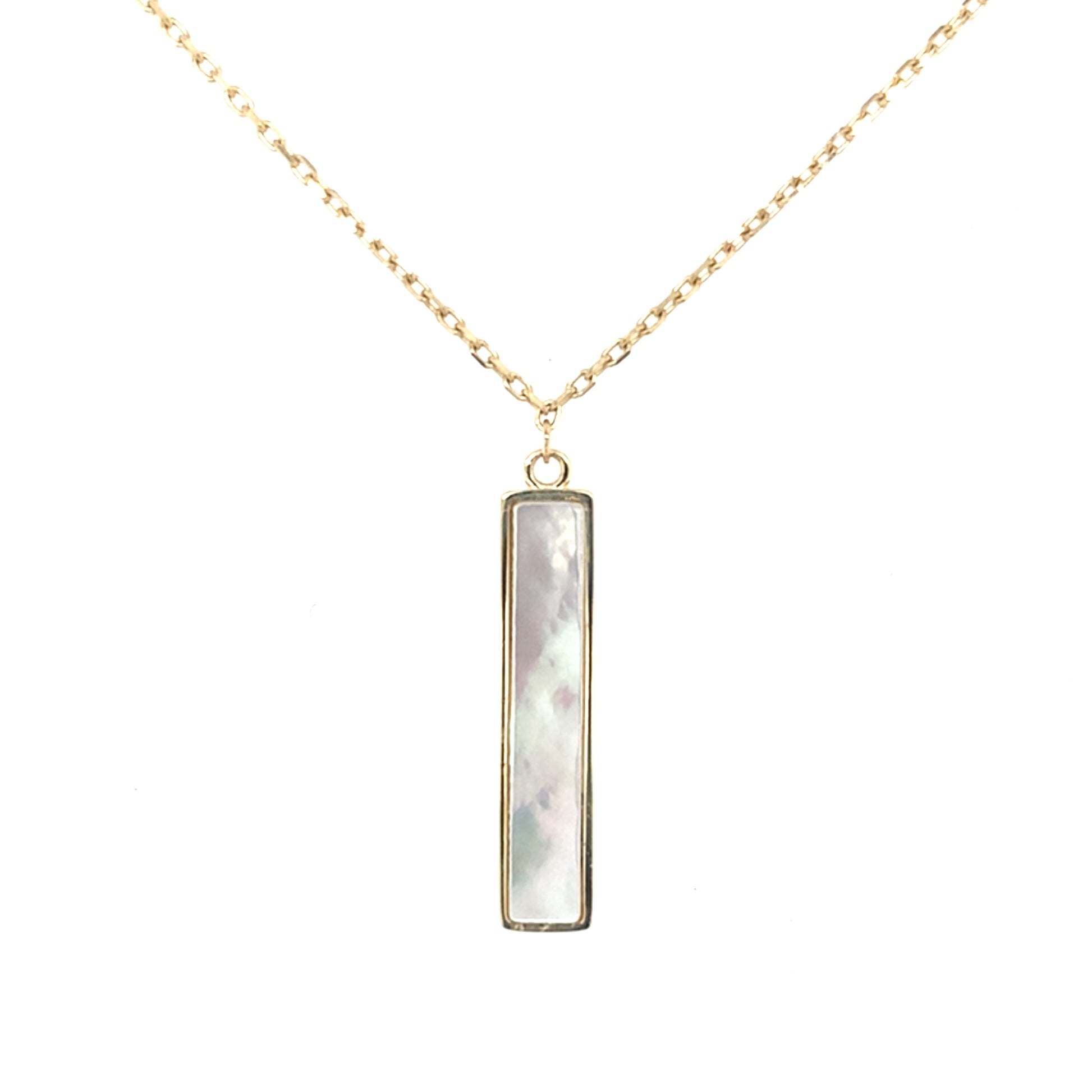 Yellow Gold Mother of Pearl Bar Drop Pendant Gardiner Brothers