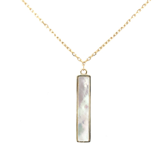 Yellow Gold Mother of Pearl Bar Drop Pendant Gardiner Brothers