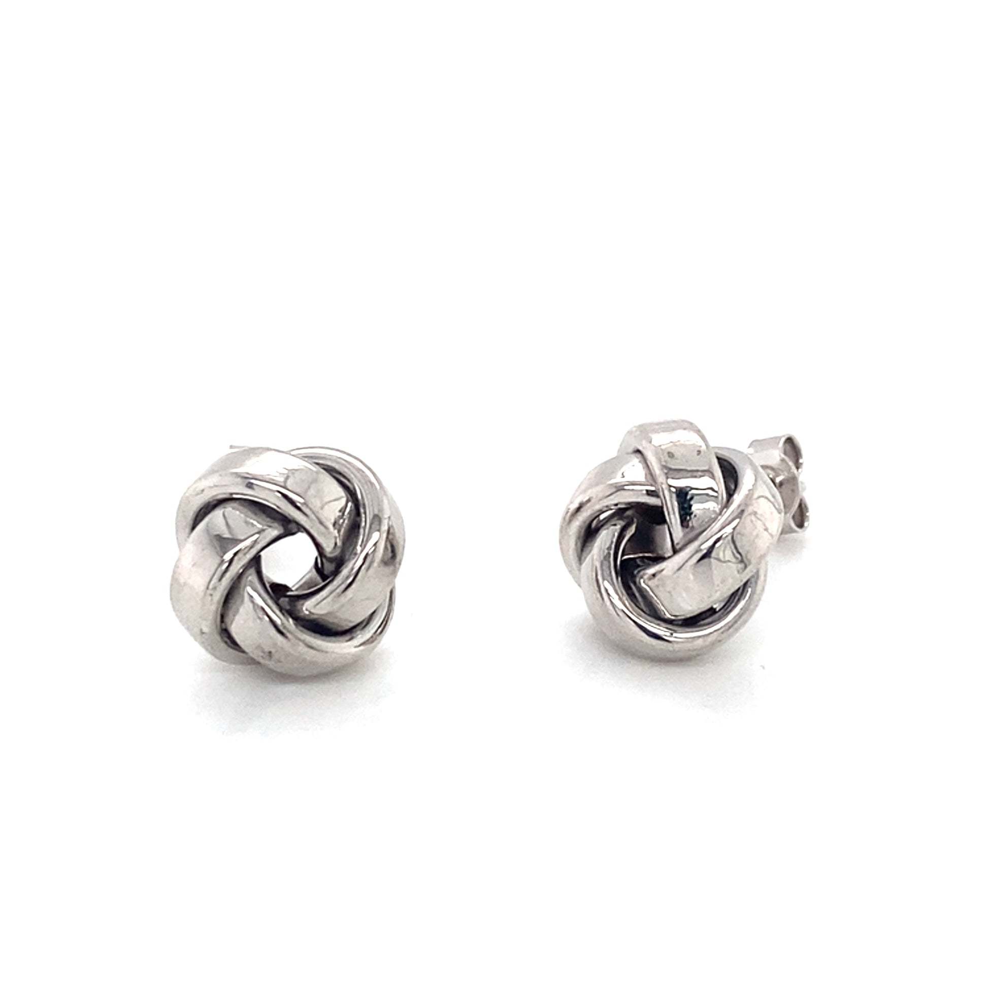 White Gold square Profile Knot Earrings Gardiner Brothers