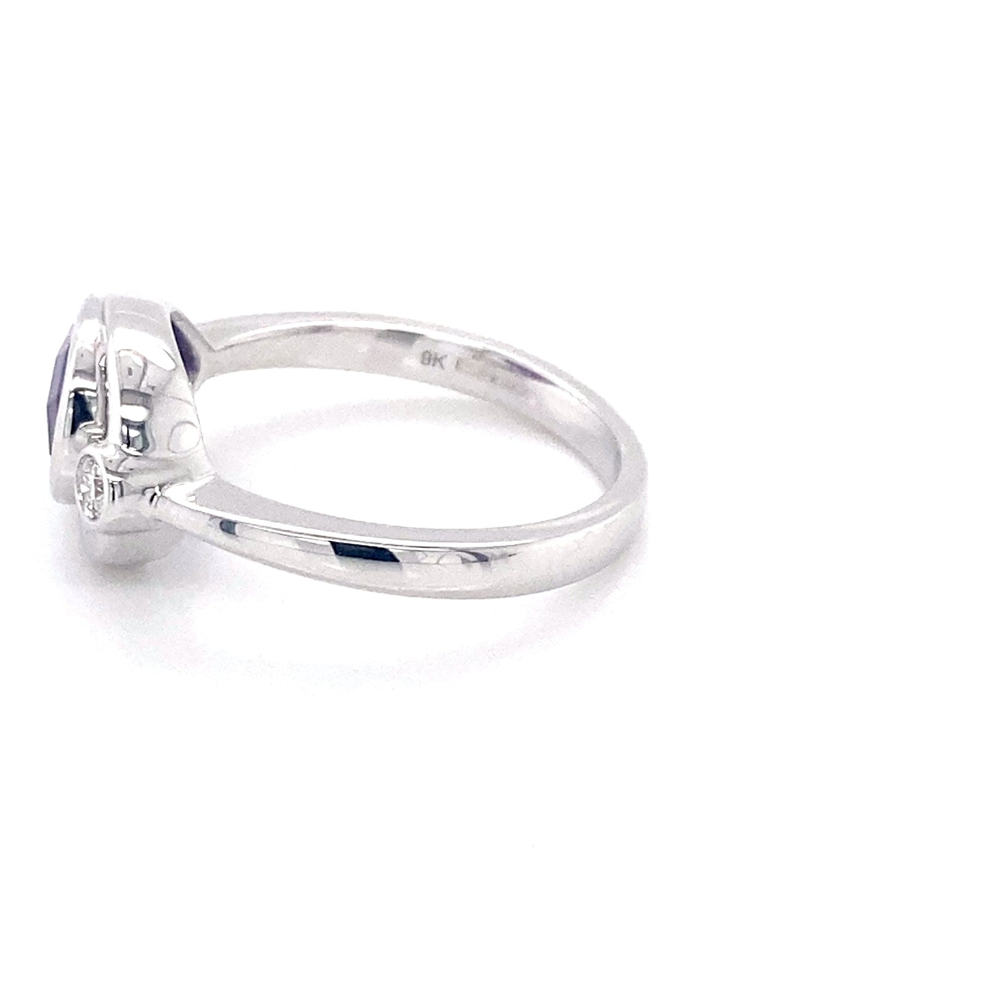 Pear Shaped Amethyst and round brilliant cut diamond ring Gardiner Brothers