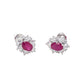 Oval Shaped Ruby and round brilliant cut diamond cluster style earrings Gardiner Brothers