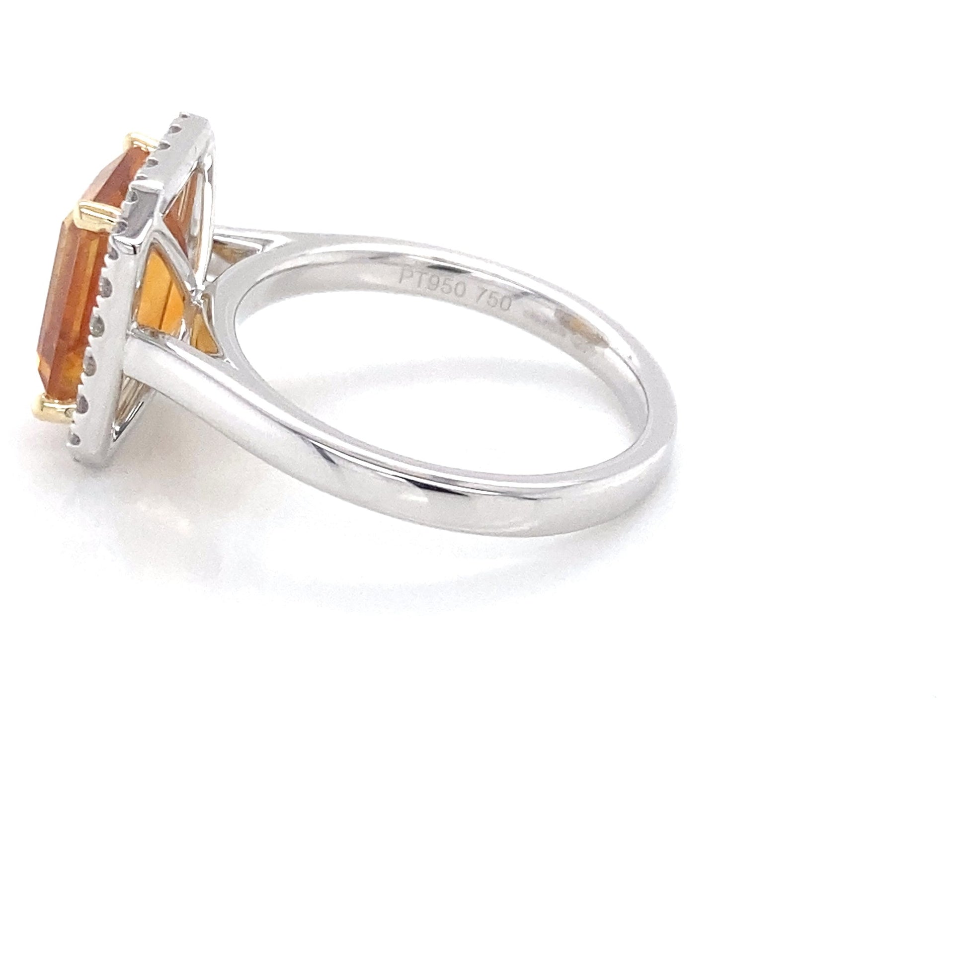 Octagonal Citrine and round brilliant cut diamond halo style ring Gardiner Brothers