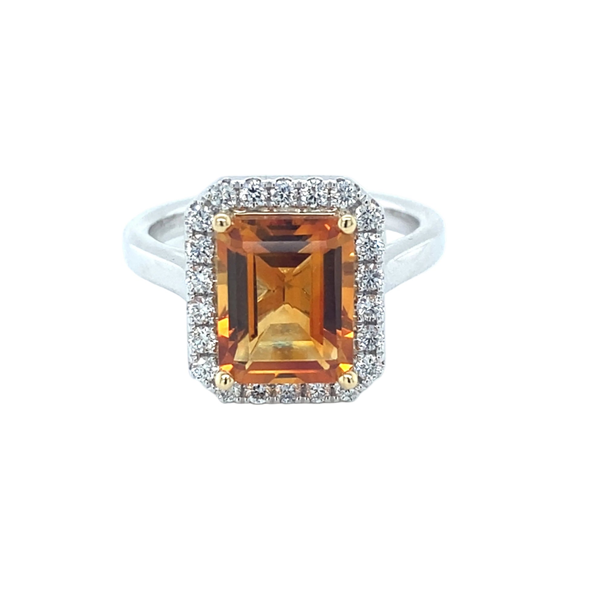 Octagonal Citrine and diamond halo style ring Gardiner Brothers