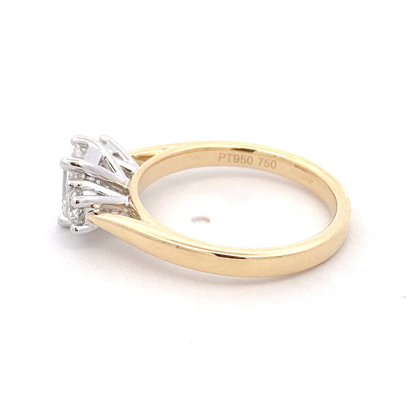 Yellow Gold Emerald and round brilliant cut diamond 3 stone ring - 1.03cts Gardiner Brothers