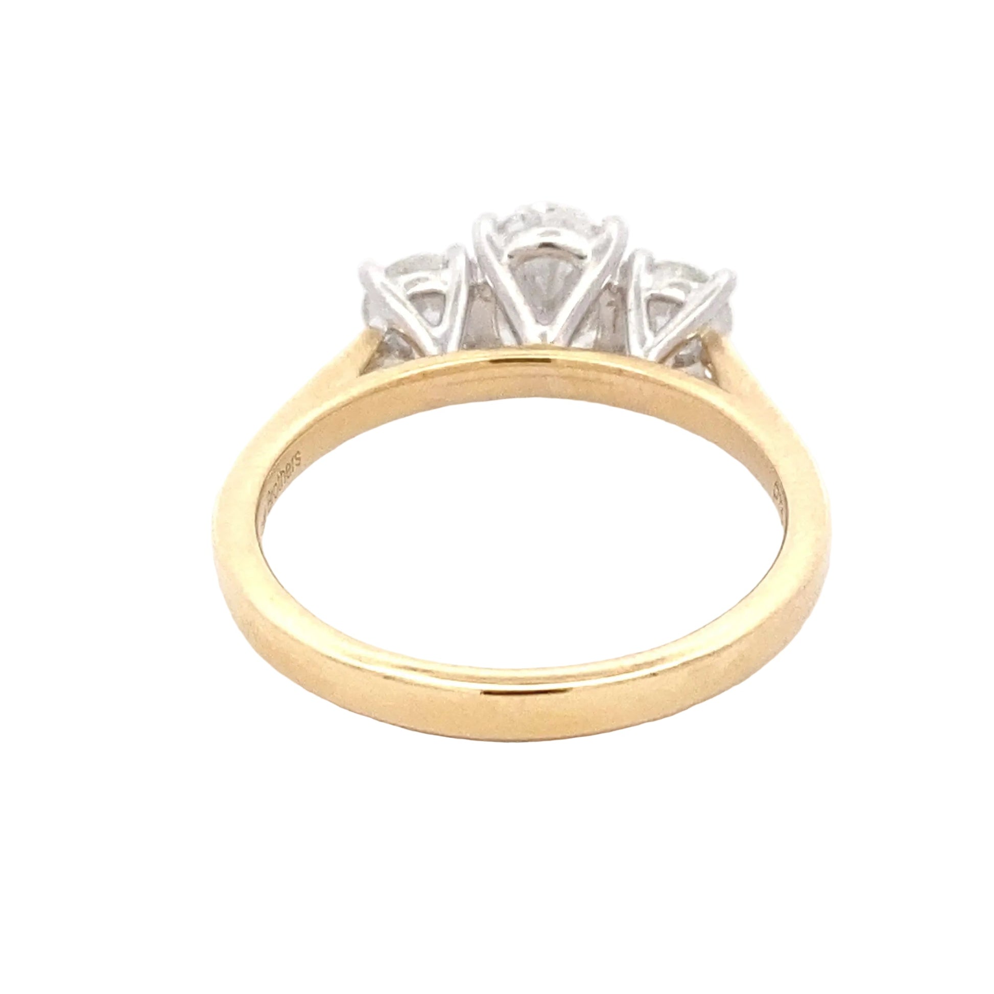 Yellow Gold Oval and round brilliant cut diamond 3 stone ring - 1.40cts Gardiner Brothers