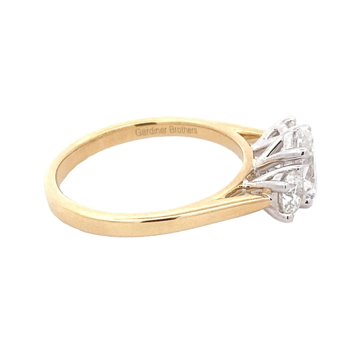 Yellow Gold Oval and round brilliant cut diamond 3 stone ring - 1.40cts Gardiner Brothers