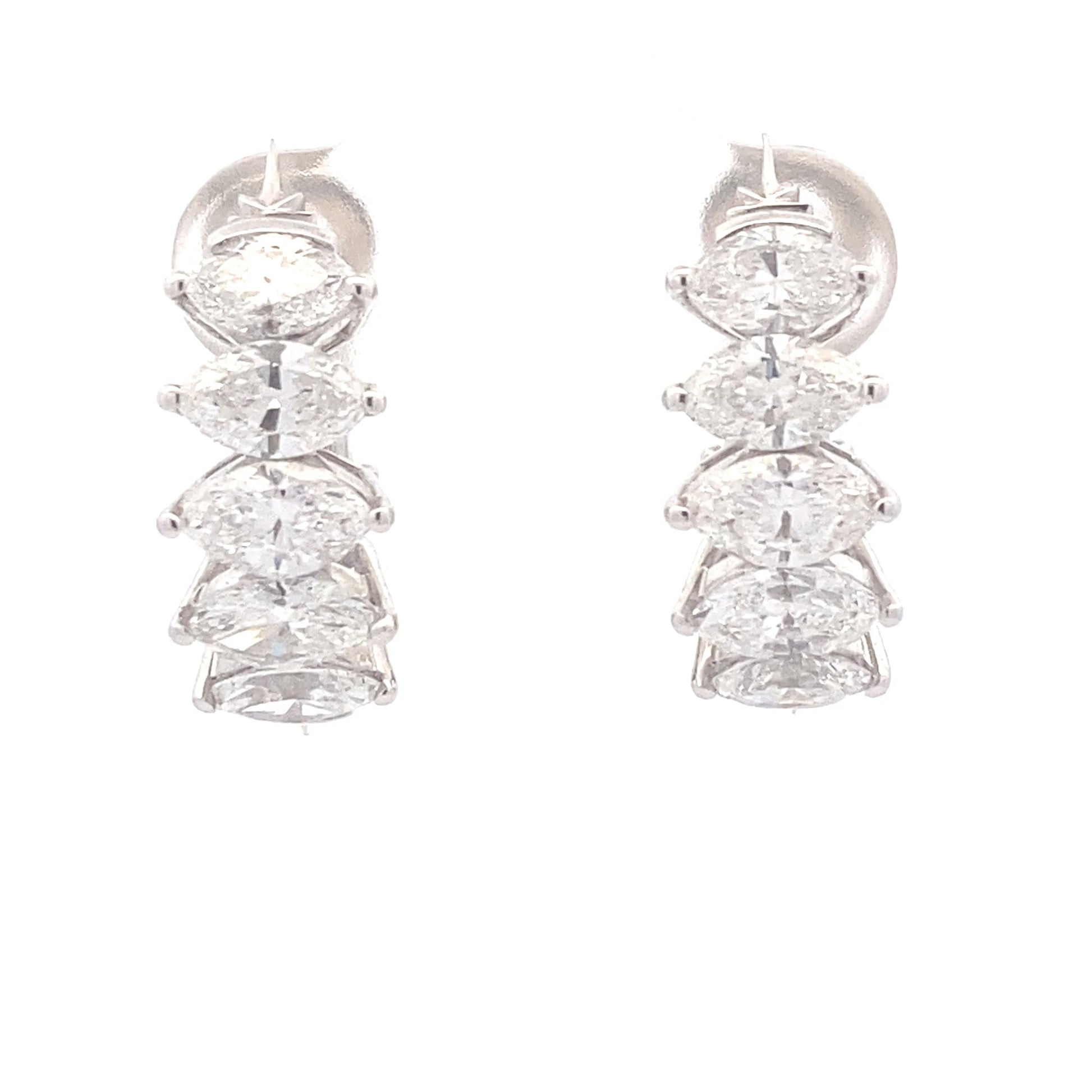 Marquise Shaped Diamond Half Hoop Style Earrings 3.43cts Gardiner Brothers
