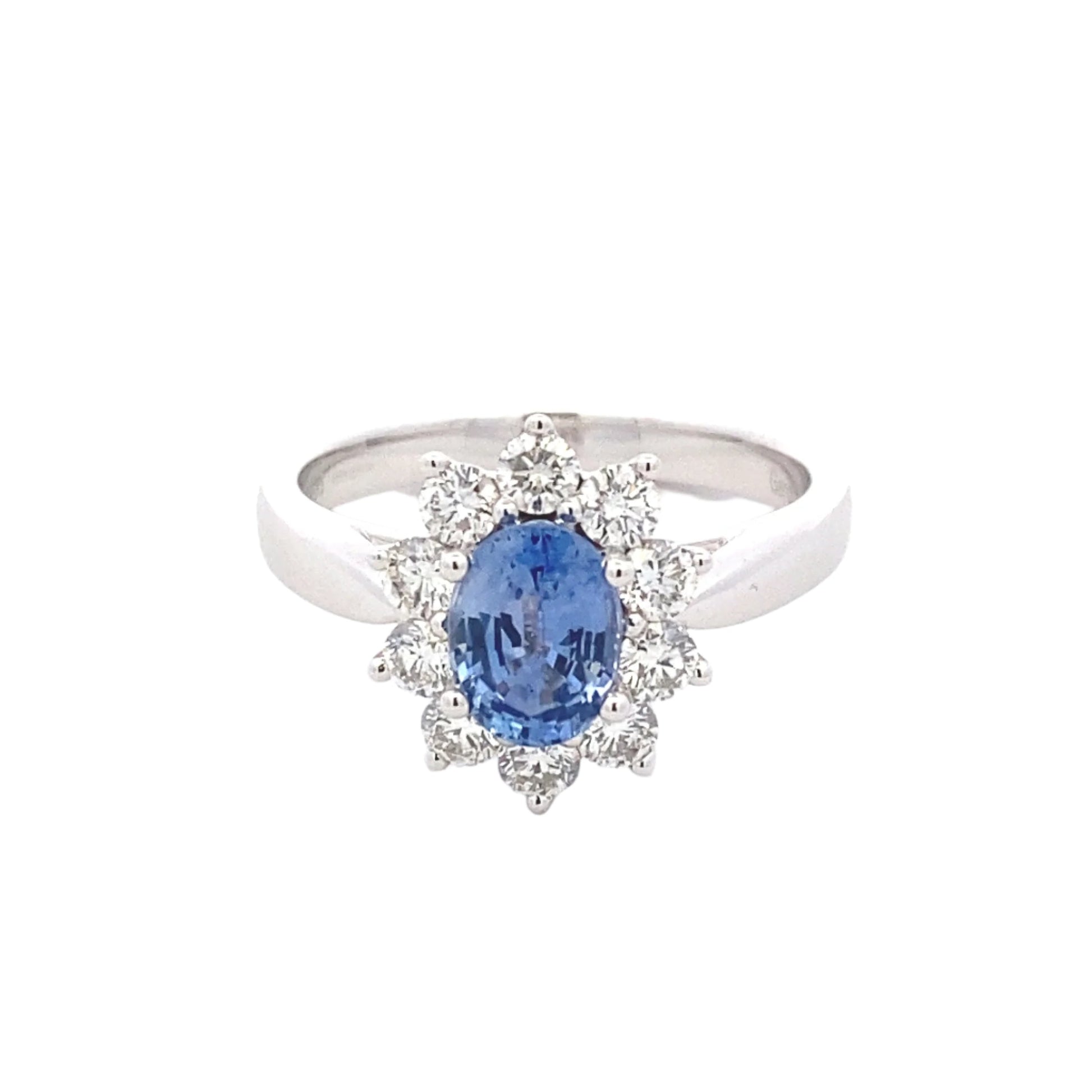 Ceylon sapphire and round brilliant cut diamond cluster ring Gardiner Brothers