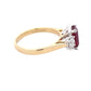 Octagonal Ruby and round brilliant cut diamond 3 stone ring Gardiner Brothers