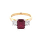Octagonal Ruby and round brilliant cut diamond 3 stone ring Gardiner Brothers