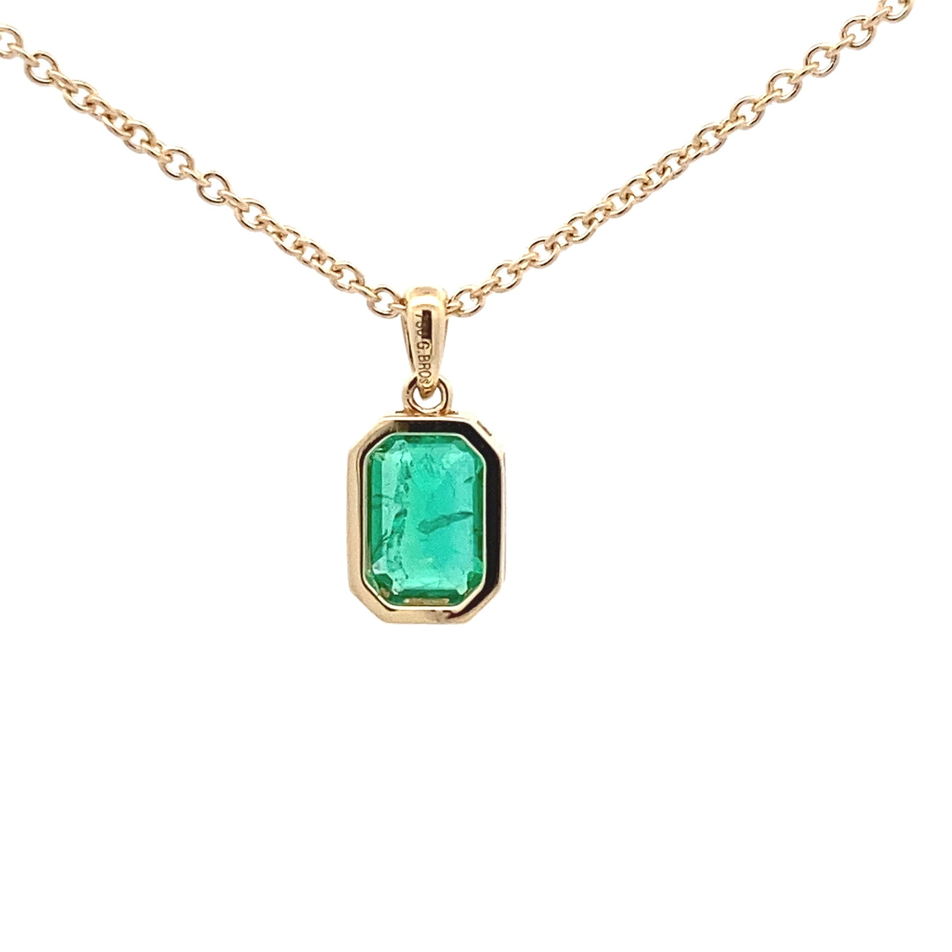 Octagonal Shaped emerald set in a yellow gold pendant Gardiner Brothers