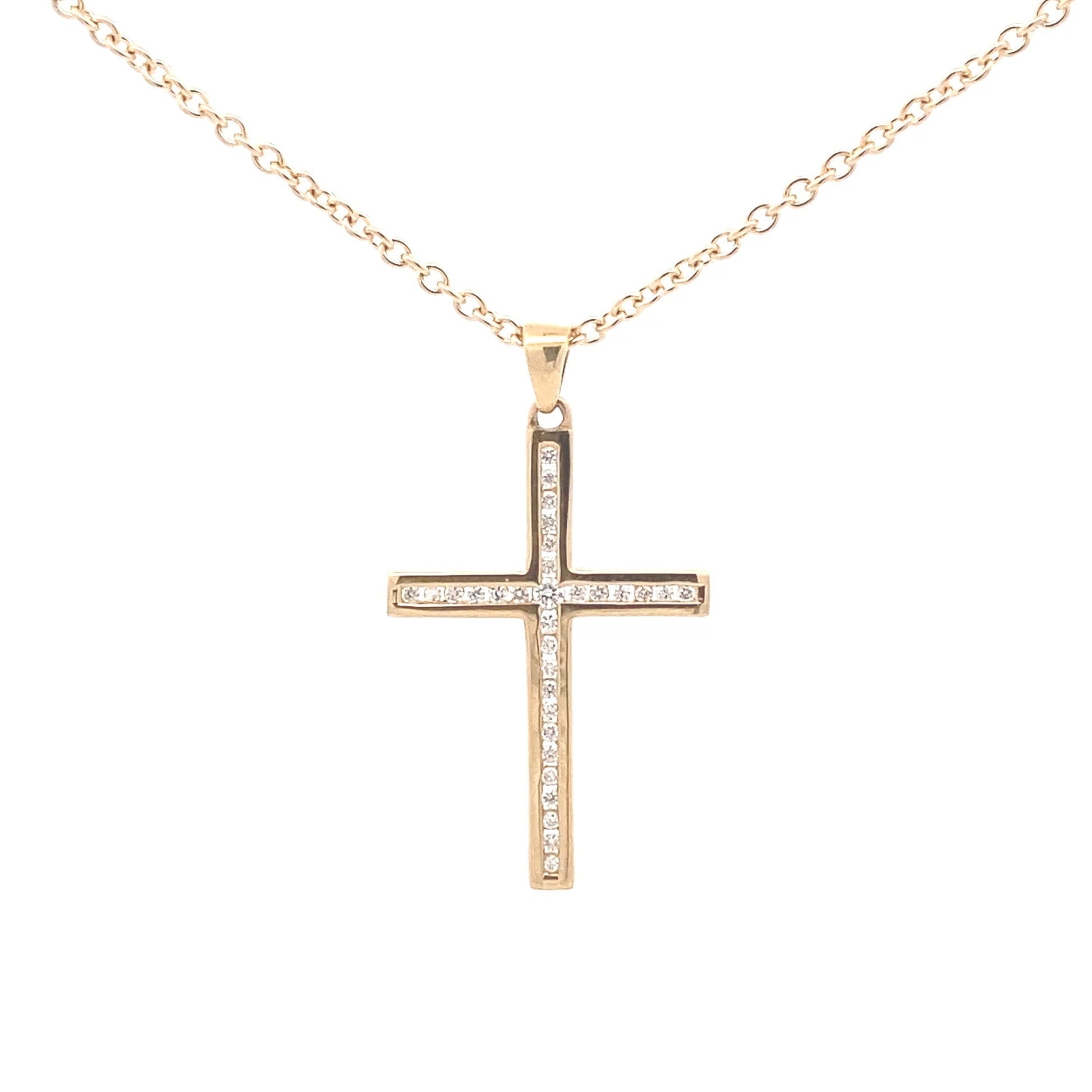 Yellow gold cross pendant set with round brilliant cut diamonds Gardiner Brothers