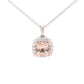 Cushion Shaped Morganite and round brilliant cut diamond halo pendant Gardiner Brothers
