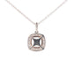 Cushion Shaped Morganite and round brilliant cut diamond halo pendant Gardiner Brothers