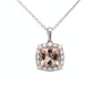 Cushion Shaped Morganite and round brilliant cut diamond halo pendant Gardiner Brothers