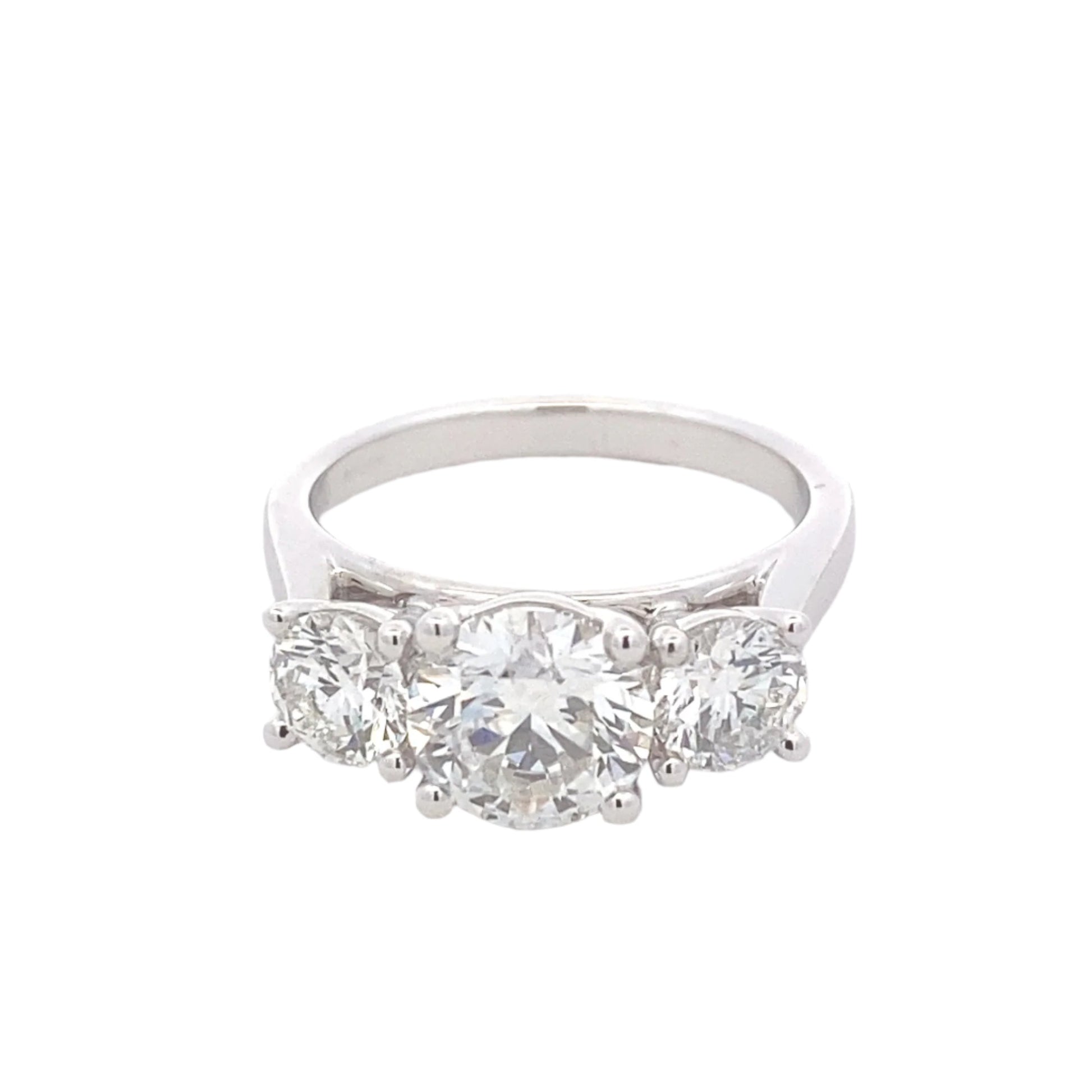 Platinum Round brilliant cut diamond 3 stone ring - 2.57cts Gardiner Brothers