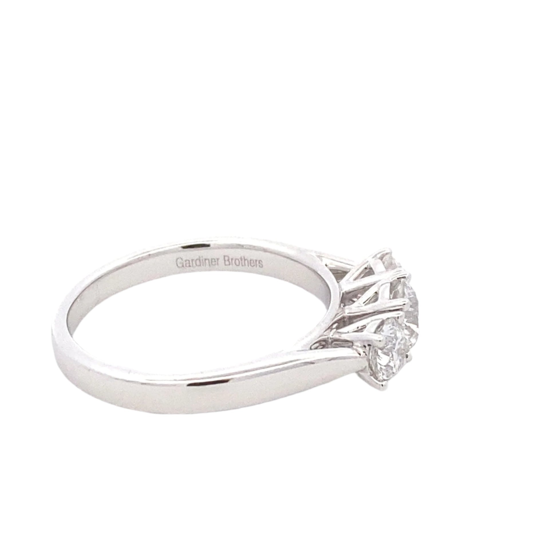 Platinum Round brilliant cut diamond 3 stone ring - 0.84cts Gardiner Brothers