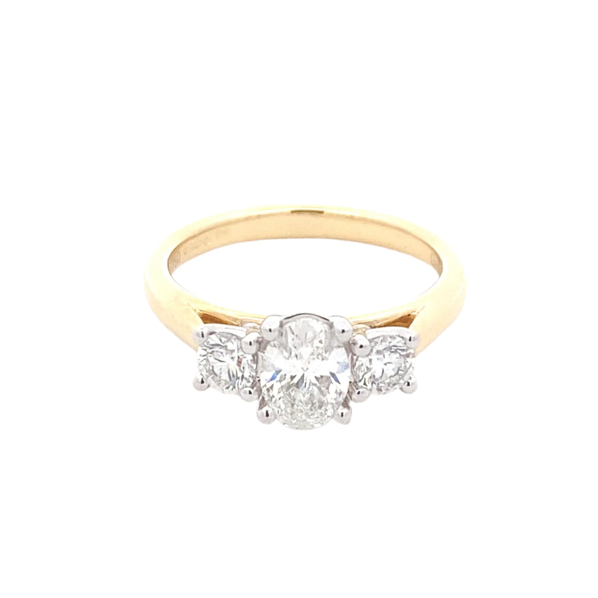 Yellow Gold Oval and round brilliant cut diamond 3 stone ring - 1.10cts Gardiner Brothers