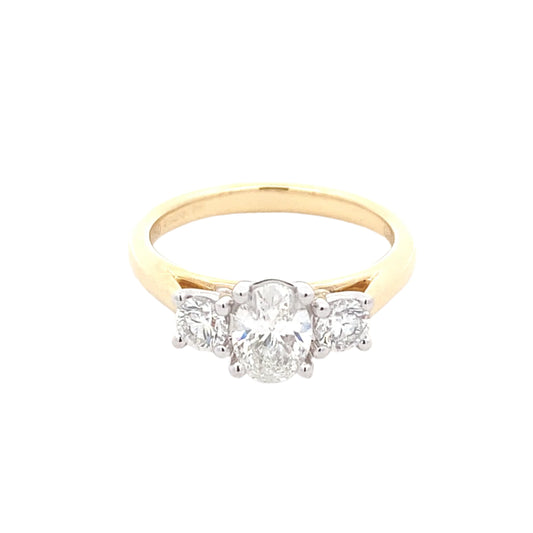 Yellow Gold Oval and round brilliant cut diamond 3 stone ring - 1.10cts Gardiner Brothers