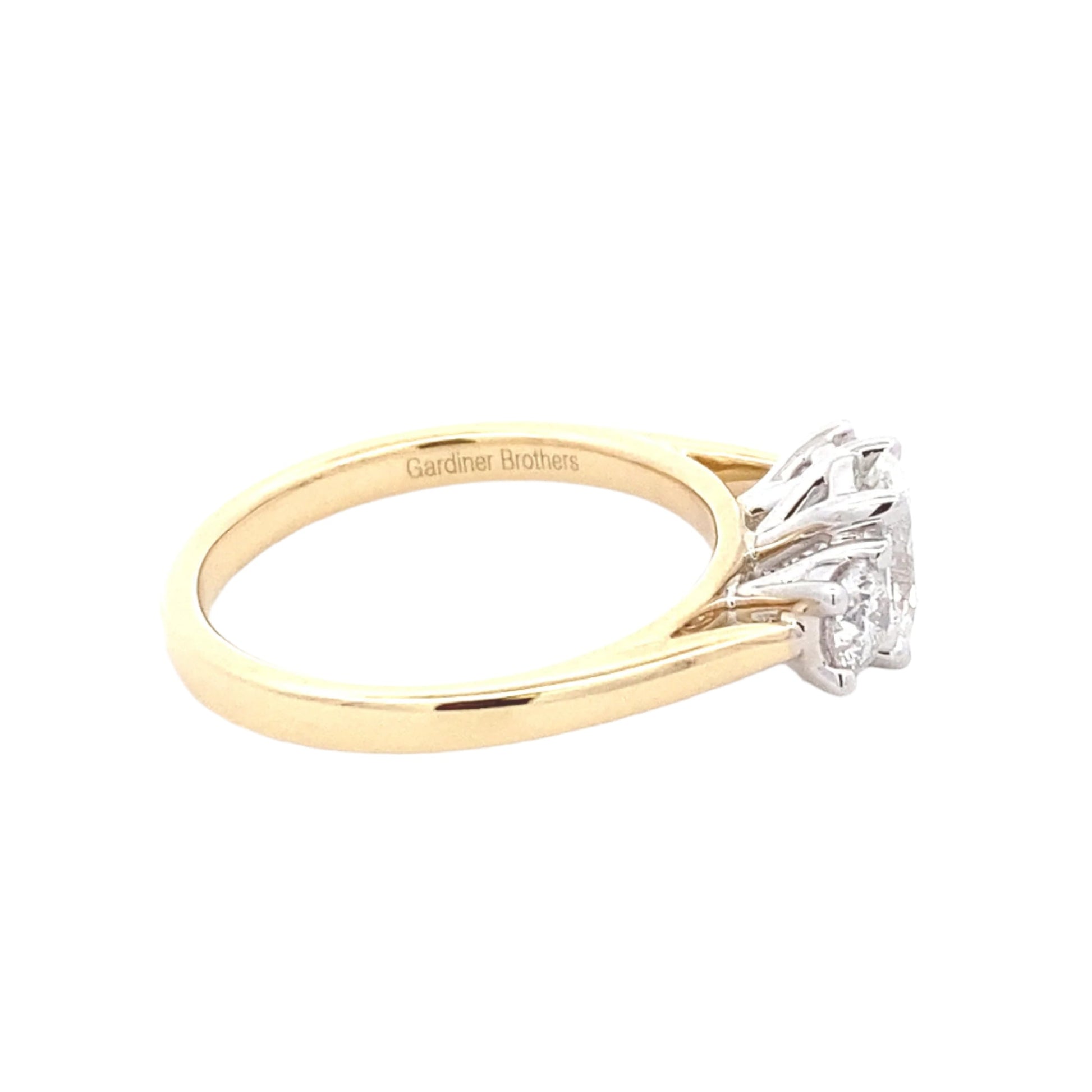 Yellow Gold Oval and round brilliant cut diamond 3 stone ring - 1.10cts Gardiner Brothers