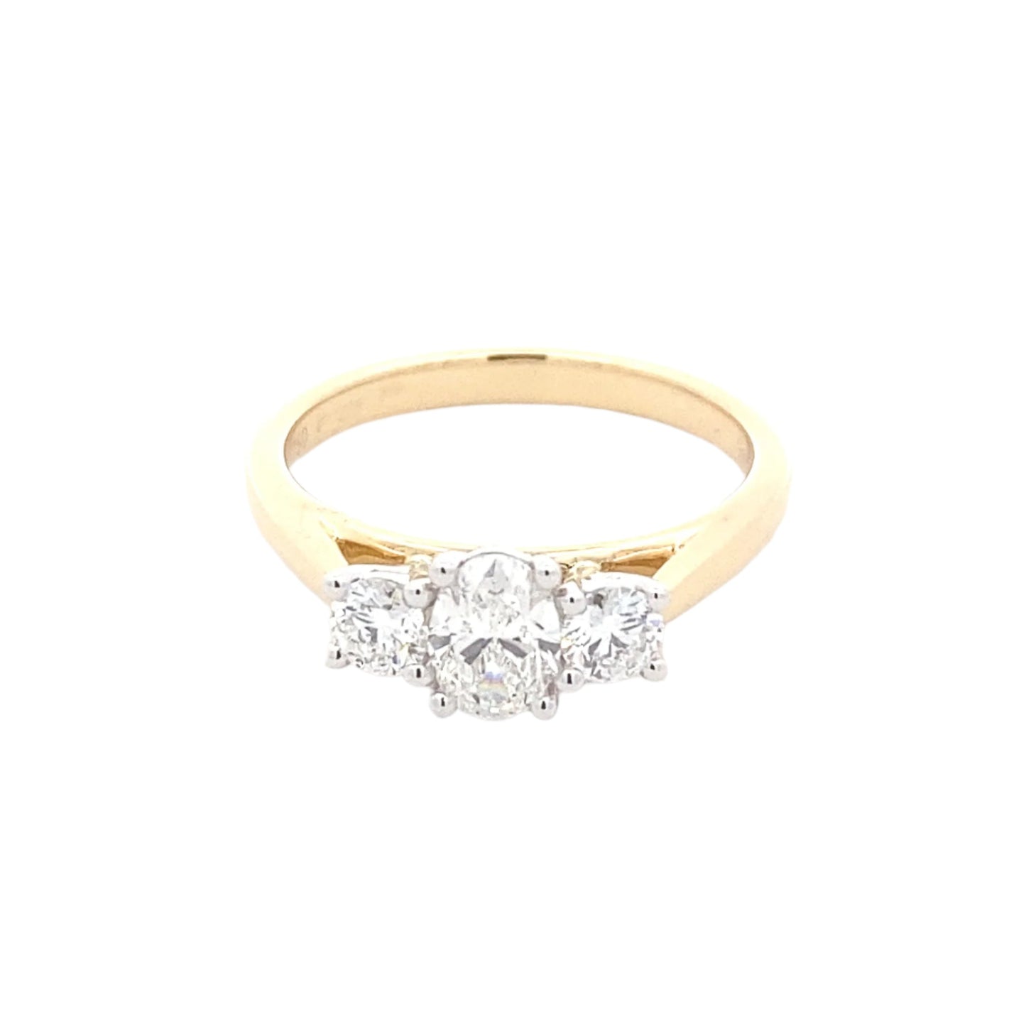 Yellow Gold Oval and round brilliant cut diamond 3 stone ring - 0.83cts Gardiner Brothers