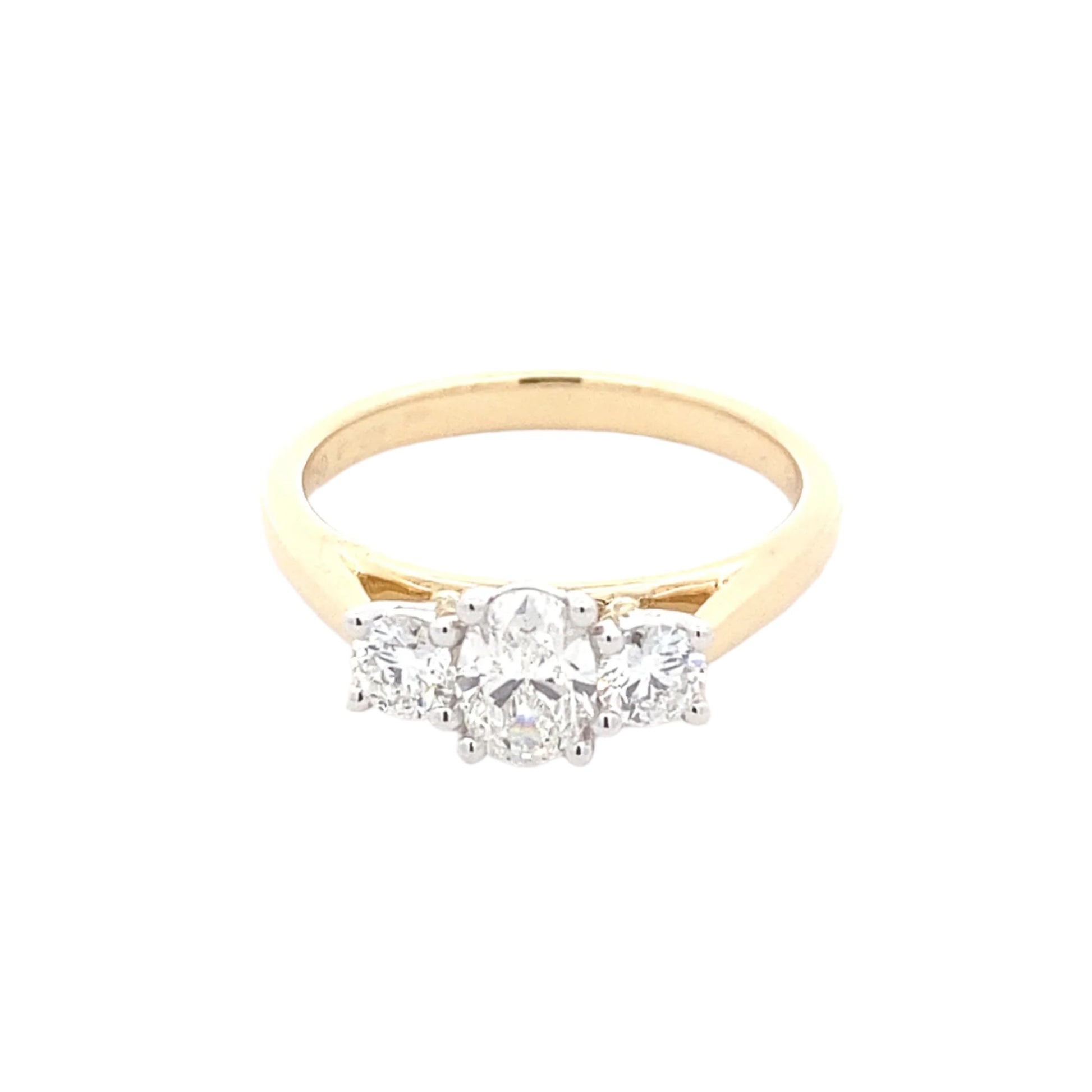 Yellow Gold Oval and round brilliant cut diamond 3 stone ring - 0.83cts Gardiner Brothers