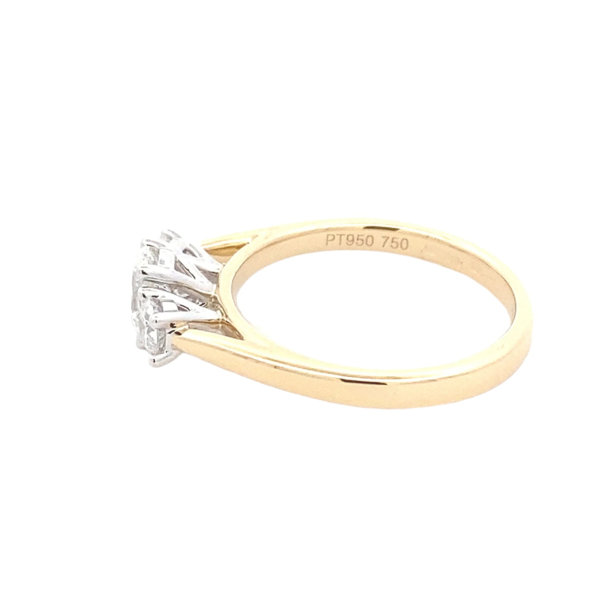 Yellow Gold Oval and round brilliant cut diamond 3 stone ring - 0.83cts Gardiner Brothers