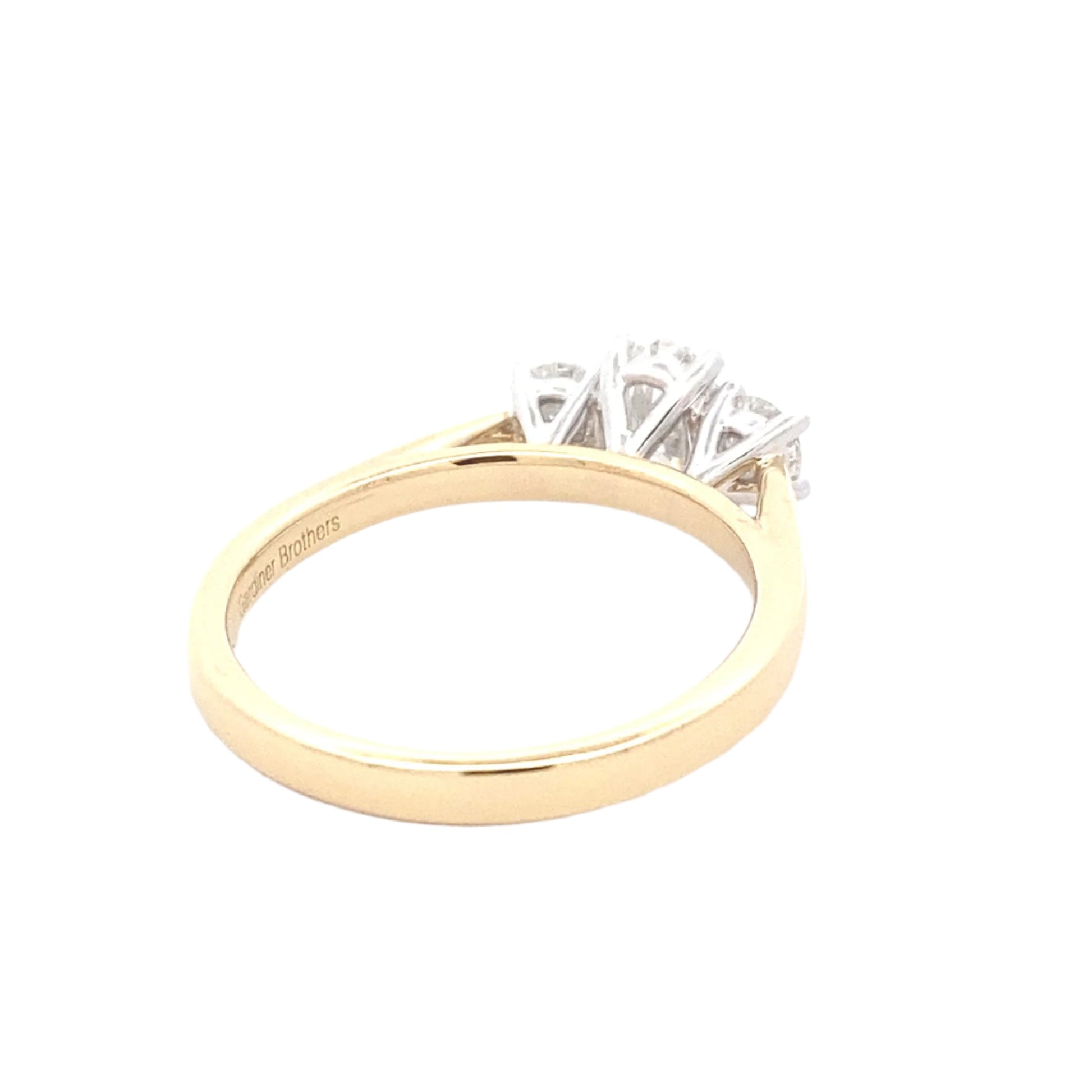 Yellow Gold Oval and round brilliant cut diamond 3 stone ring - 0.83cts Gardiner Brothers