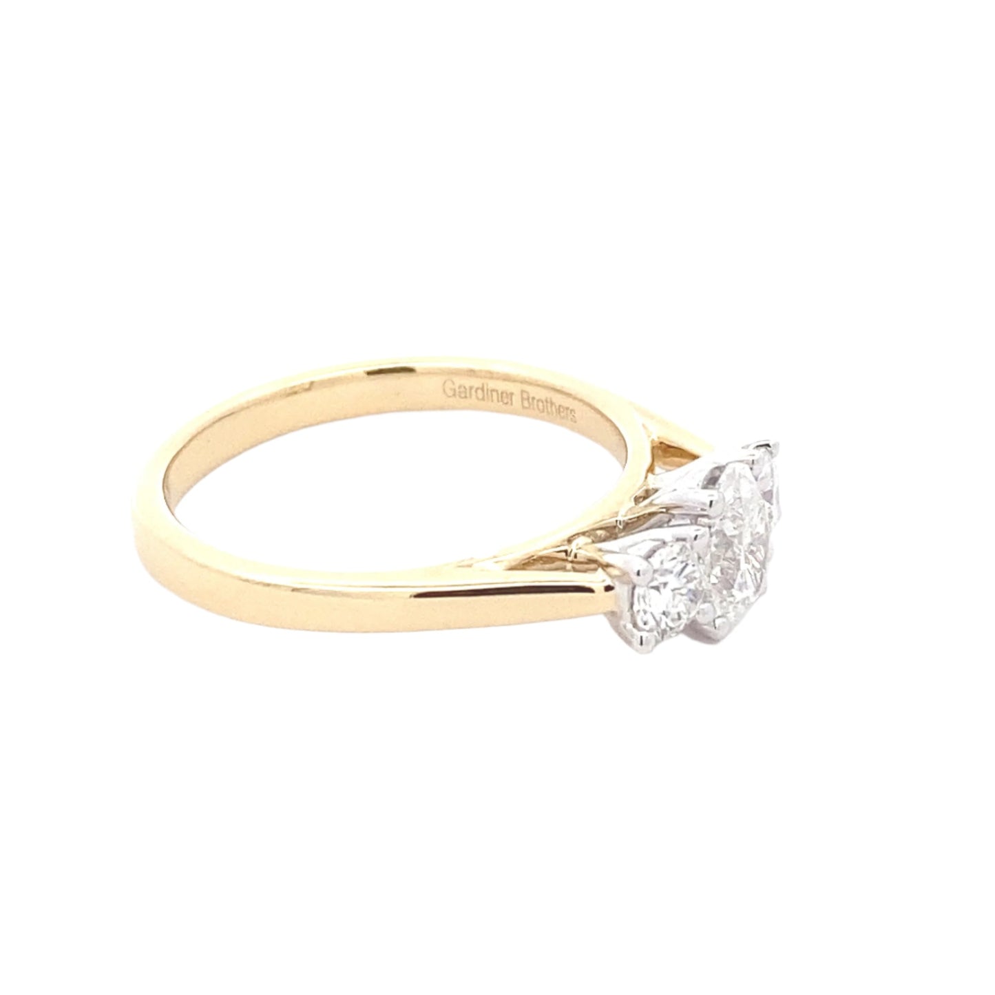 Yellow Gold Oval and round brilliant cut diamond 3 stone ring - 0.83cts Gardiner Brothers