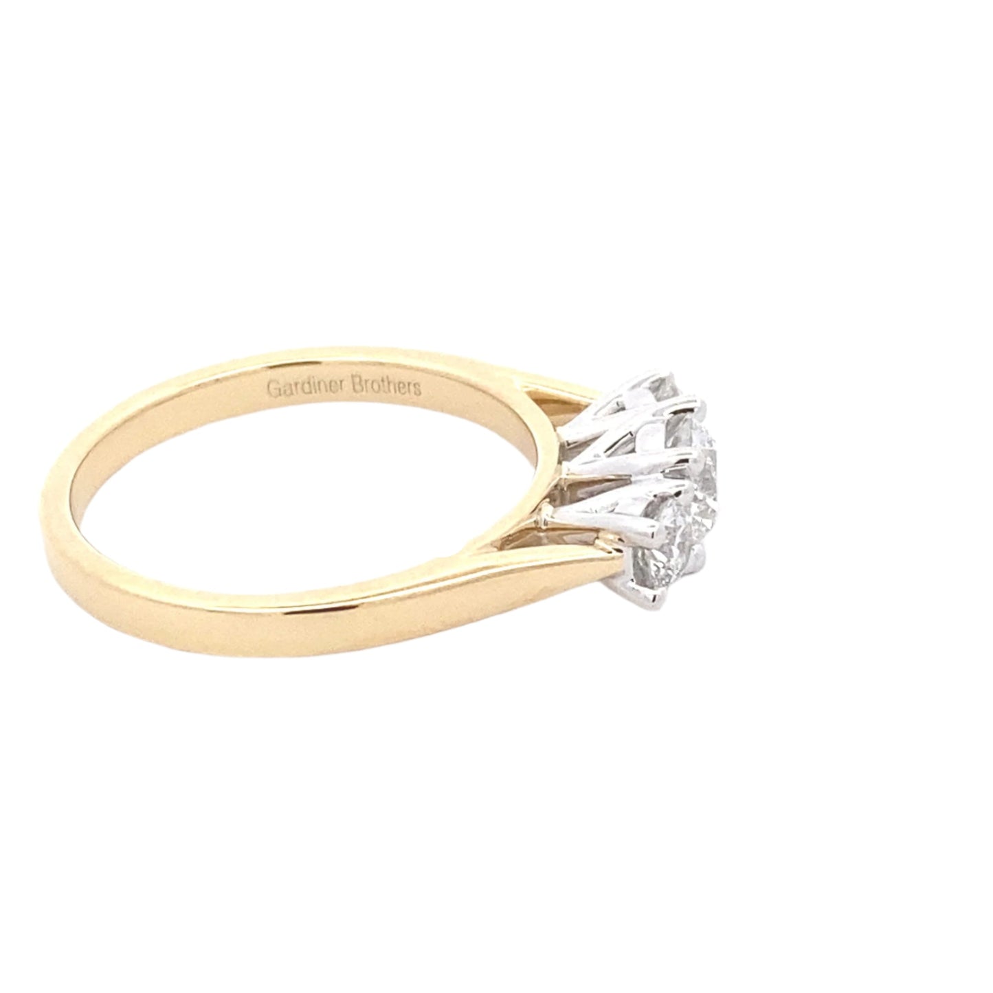 Yellow Gold Round brilliant cut diamond 3 stone ring - 0.80cts Gardiner Brothers