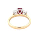 Octagonal Ruby and emerald cut diamond 3 stone ring Gardiner Brothers