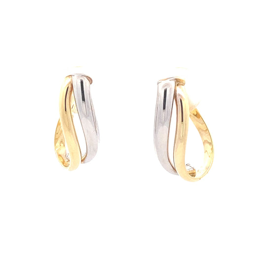 Yellow and White Gold 2 Strand Wavy Hoop Earrings