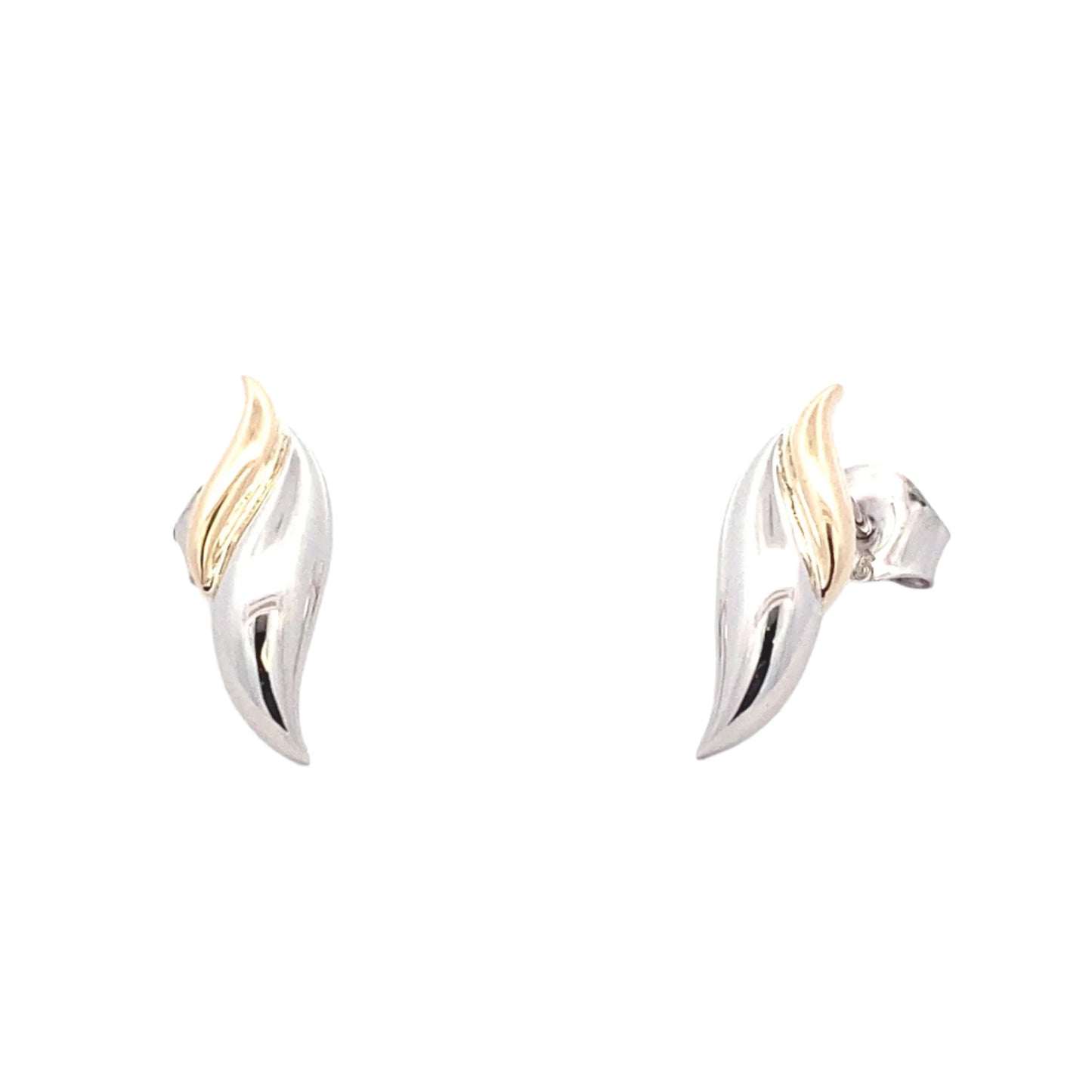 Yellow and White Gold Leaf Shaped Stud Earrings