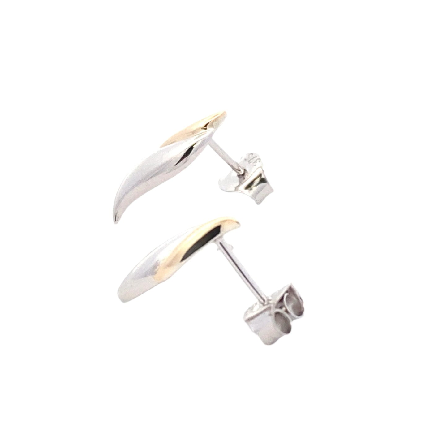 Yellow and White Gold Leaf Shaped Stud Earrings