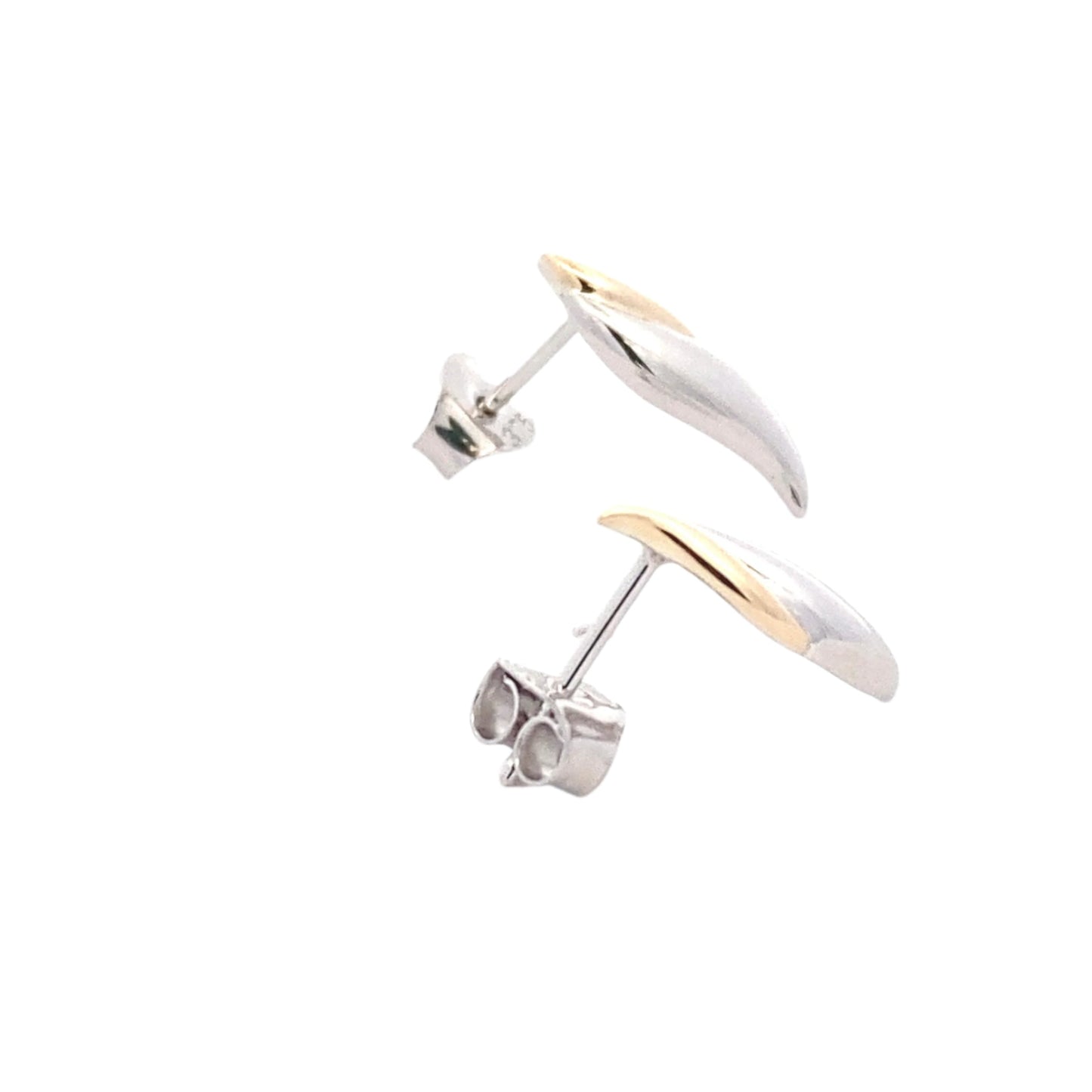 Yellow and White Gold Leaf Shaped Stud Earrings