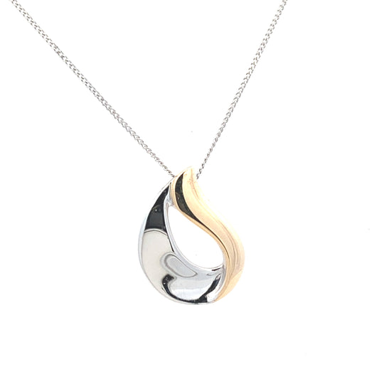 Yellow and white gold Wavy Teardrop Pendant