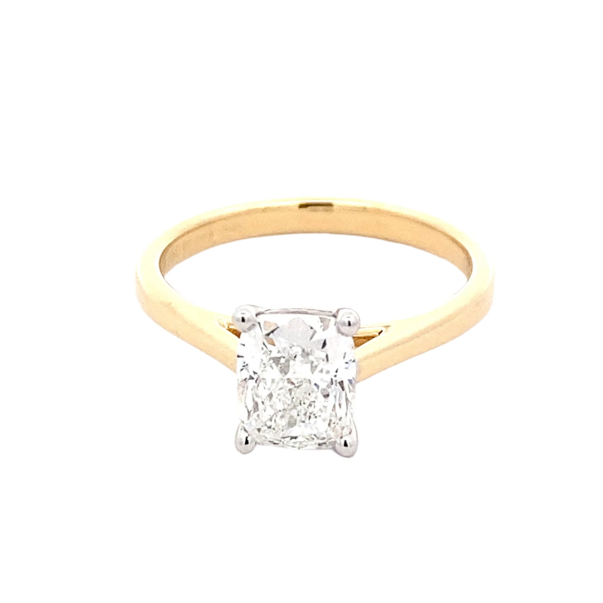 Yellow Gold Elongated cushion shaped diamond solitaire ring - 1.50cts Gardiner Brothers
