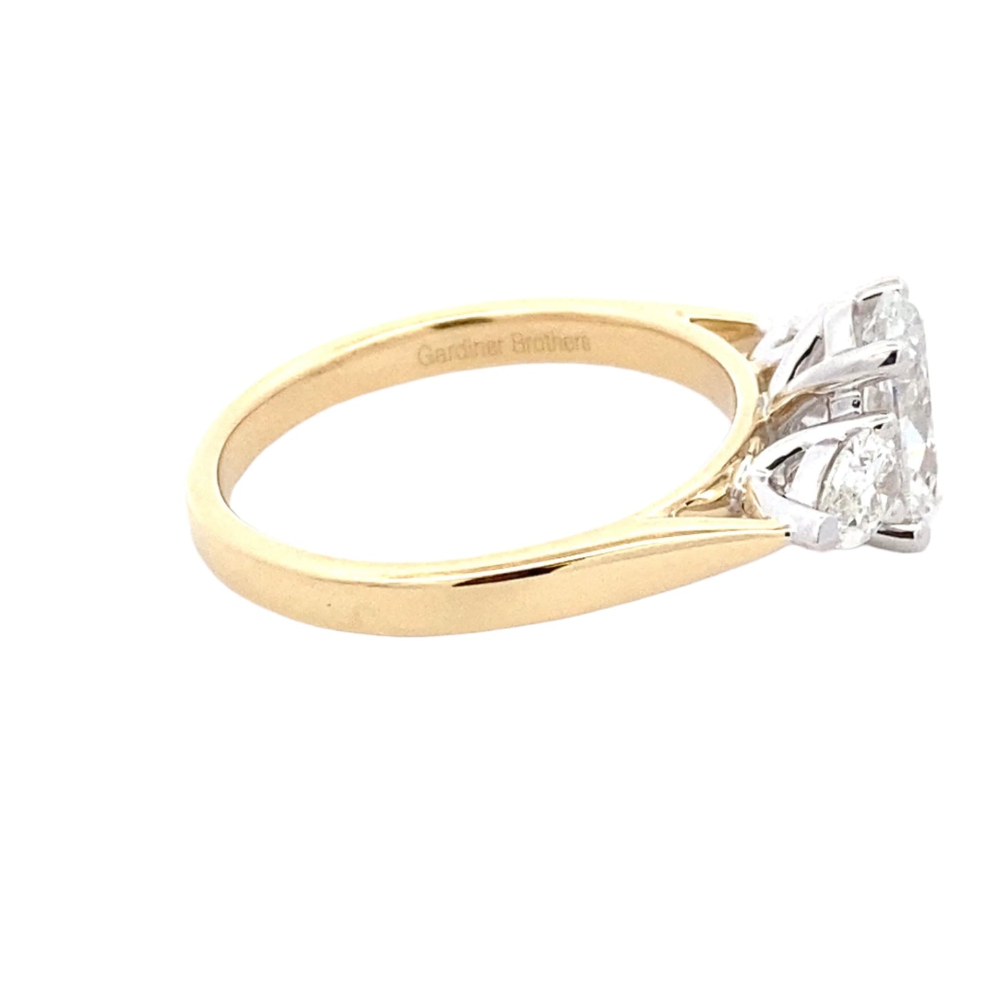 Yellow Gold Oval and pear shaped diamond 3 stone ring - 1.70cts Gardiner Brothers