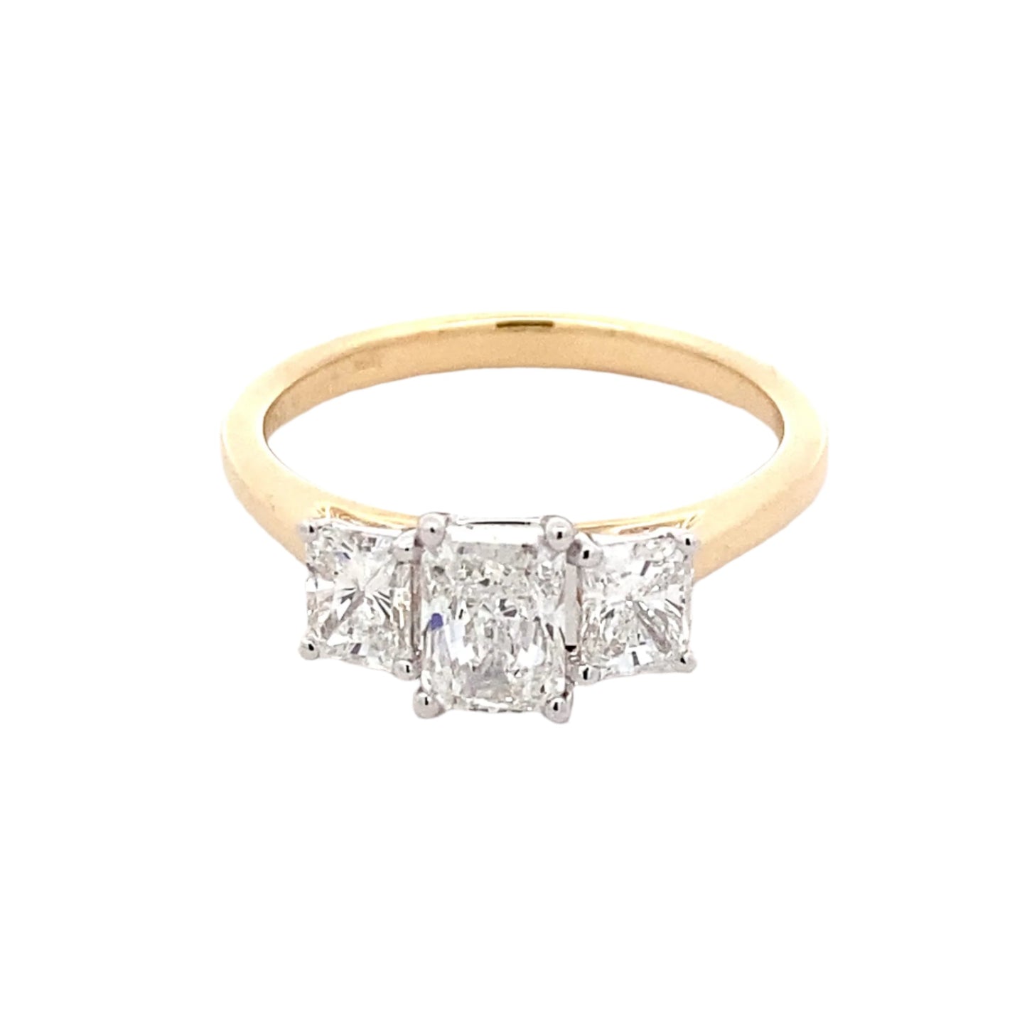 Yellow Gold Radiant Cut Diamond 3 Stone Ring - 1.32cts Gardiner Brothers