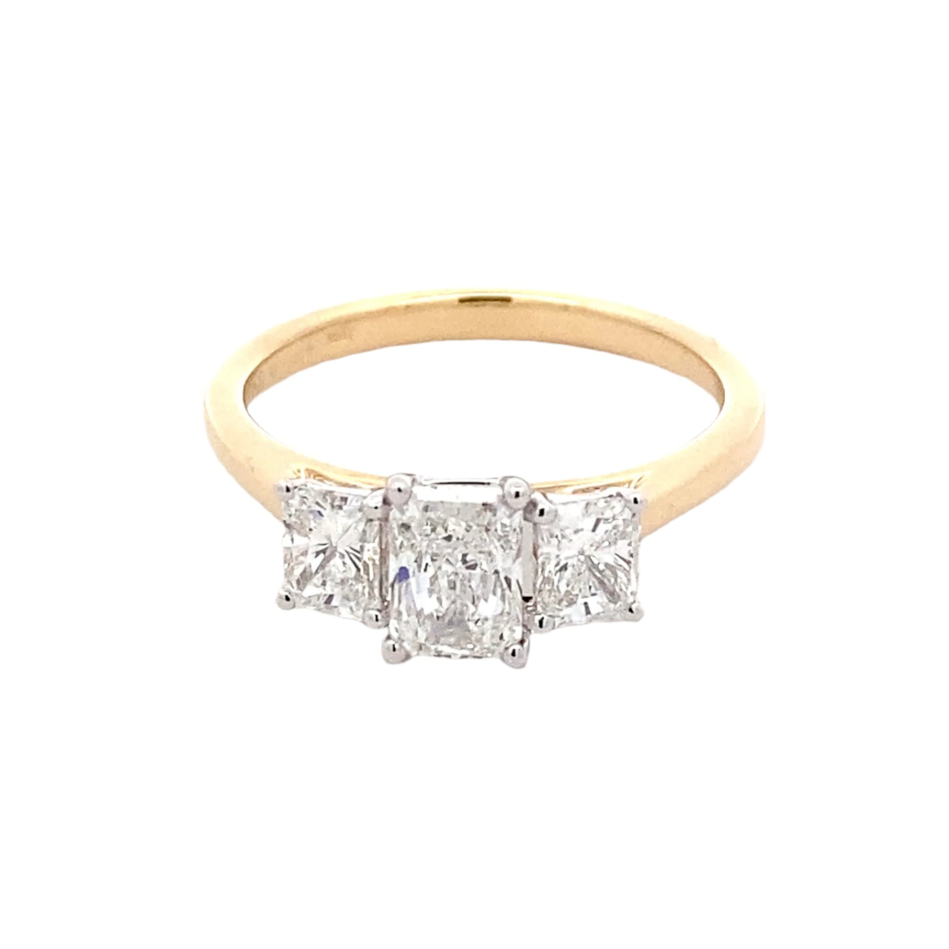 Yellow Gold Radiant Cut Diamond 3 Stone Ring - 1.32cts Gardiner Brothers