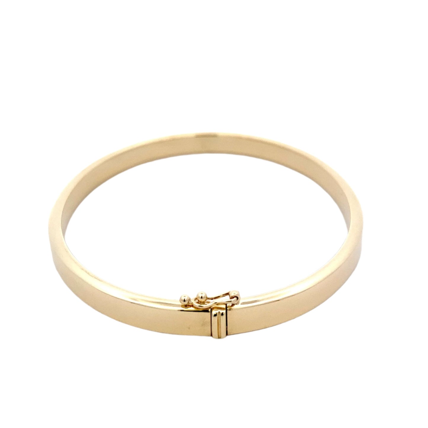 Yellow gold 5mm solid bangle in a flat profile with rounded edges Gardiner Brothers