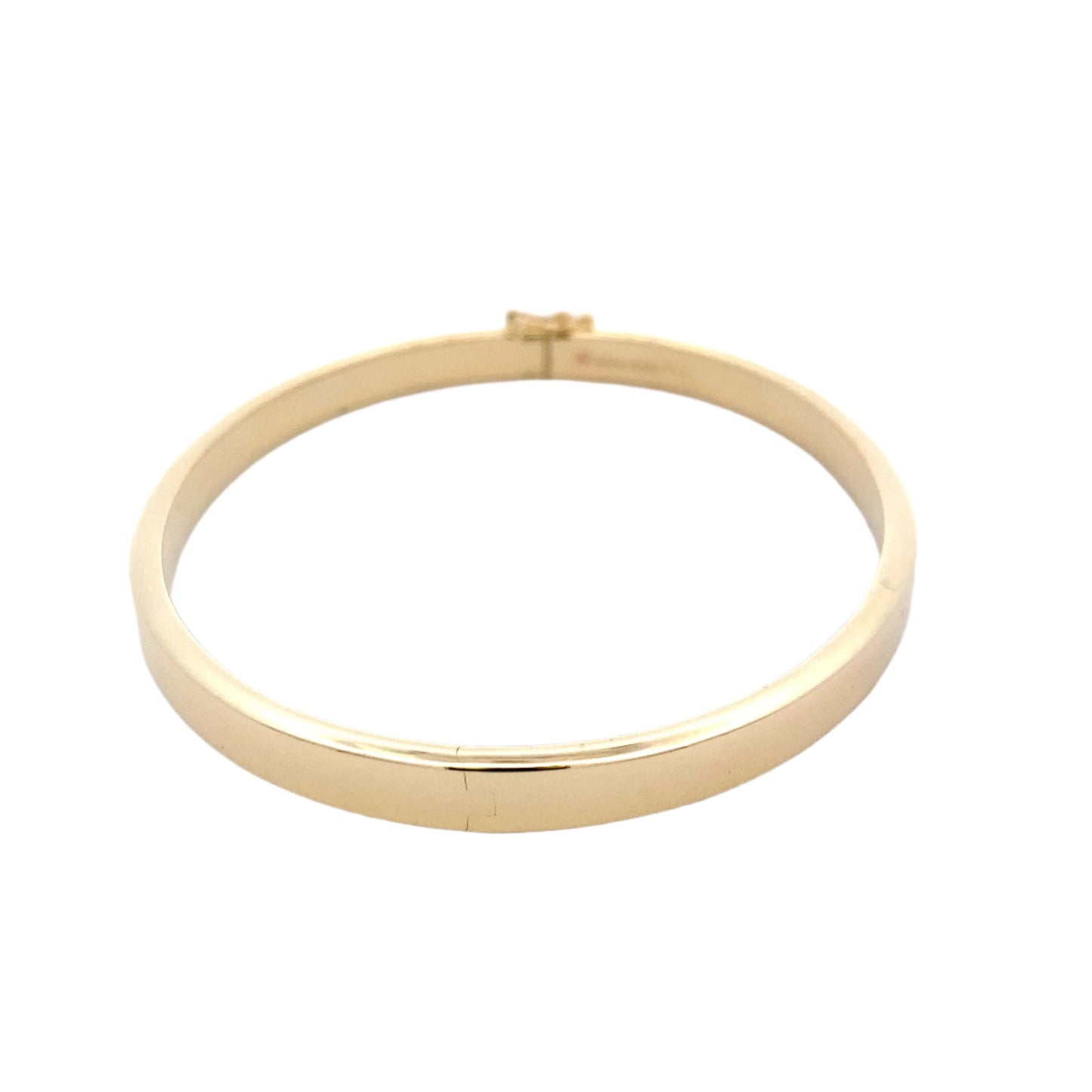 Yellow gold 6mm solid bangle in a flat profile with rounded edges Gardiner Brothers